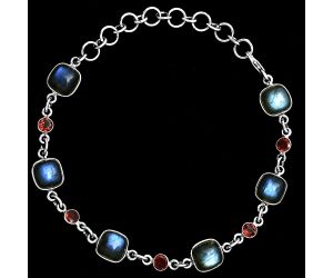 Blue Labradorite and Garnet Bracelet EXB01364 B-1006, 8x8 mm