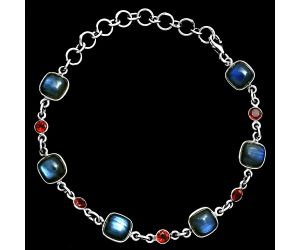 Blue Labradorite and Garnet Bracelet EXB01365 B-1006, 8x8 mm