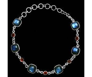 Blue Labradorite and Garnet Bracelet EXB01366 B-1006, 8x8 mm