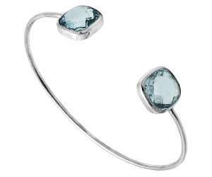 Sky Blue Topaz Checker Briolette Cuff Bangle Bracelet EXB01449 B-1004, 13x13 mm