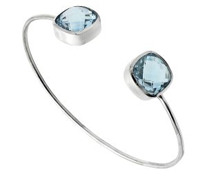 Sky Blue Topaz Checker Briolette Cuff Bangle Bracelet EXB01450 B-1004, 13x13 mm