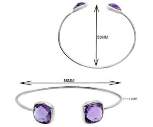 Amethyst Checker Briolette Cuff Bangle Bracelet EXB01451 B-1004, 13x13 mm