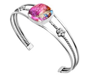 Kingman Pink Dahlia Turquoise Cuff Bangle Bracelet EXB01499 B-1012, 17x17 mm