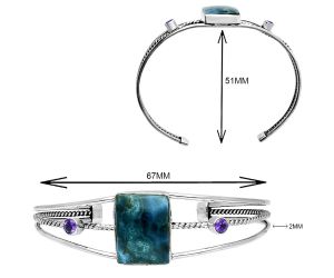 Shattuckite and Amethyst Cuff Bangle Bracelet EXB01517 B-1011, 15x19 mm