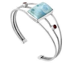 Larimar (Dominican Republic) and Garnet Cuff Bangle Bracelet EXB01521 B-1011, 15x22 mm