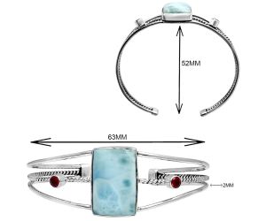 Larimar (Dominican Republic) and Garnet Cuff Bangle Bracelet EXB01521 B-1011, 15x22 mm