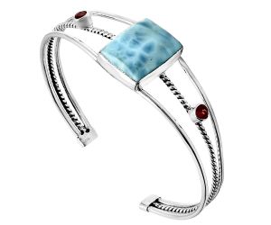 Larimar (Dominican Republic) and Garnet Cuff Bangle Bracelet EXB01522 B-1011, 15x19 mm