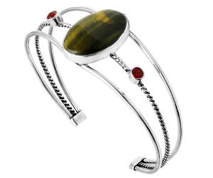 Blue Tiger Eye and Garnet Cuff Bangle Bracelet EXB01523 B-1011, 16x24 mm