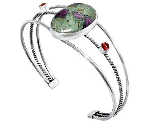 Ruby In Fuchsite and Garnet Cuff Bangle Bracelet EXB01525 B-1011, 18x25 mm