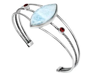 Larimar (Dominican Republic) and Garnet Cuff Bangle Bracelet EXB01528 B-1011, 15x29 mm