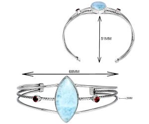 Larimar (Dominican Republic) and Garnet Cuff Bangle Bracelet EXB01528 B-1011, 15x29 mm