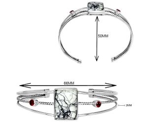 Authentic White Buffalo Turquoise Nevada and Garnet Cuff Bangle Bracelet EXB01530 B-1011, 15x20 mm