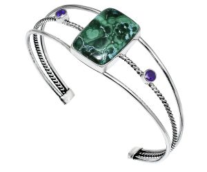 Malachite Eye and Amethyst Cuff Bangle Bracelet EXB01531 B-1011, 16x22 mm