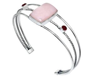 Pink Opal and Garnet Cuff Bangle Bracelet EXB01532 B-1011, 14x20 mm