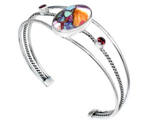 Kingman Orange Dahlia Turquoise and Garnet Cuff Bangle Bracelet EXB01533 B-1011, 15x23 mm