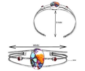 Kingman Orange Dahlia Turquoise and Garnet Cuff Bangle Bracelet EXB01533 B-1011, 15x23 mm