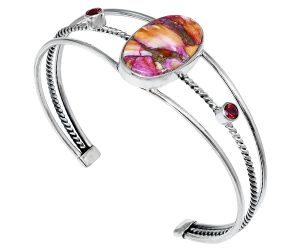 Kingman Orange Dahlia Turquoise and Garnet Cuff Bangle Bracelet EXB01534 B-1011, 14x23 mm