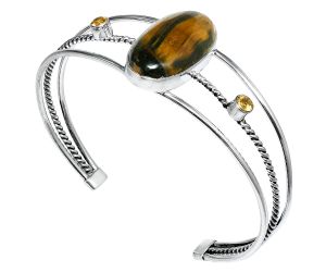 Blue Tiger Eye and Citrine Cuff Bangle Bracelet EXB01535 B-1011, 15x26 mm