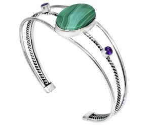 Malachite Eye and Amethyst Cuff Bangle Bracelet EXB01538 B-1011, 14x21 mm