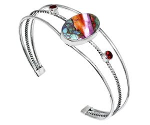 Kingman Orange Dahlia Turquoise and Garnet Cuff Bangle Bracelet EXB01539 B-1011, 14x21 mm