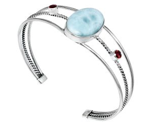 Larimar (Dominican Republic) and Garnet Cuff Bangle Bracelet EXB01540 B-1011, 16x22 mm