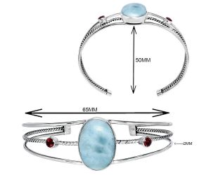 Larimar (Dominican Republic) and Garnet Cuff Bangle Bracelet EXB01540 B-1011, 16x22 mm