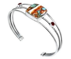 Spiny Oyster Turquoise and Garnet Cuff Bangle Bracelet EXB01544 B-1011, 18x18 mm