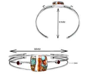 Spiny Oyster Turquoise and Garnet Cuff Bangle Bracelet EXB01544 B-1011, 18x18 mm