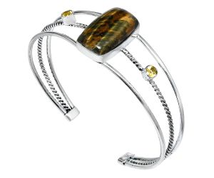 Blue Tiger Eye and Citrine Cuff Bangle Bracelet EXB01546 B-1011, 13x22 mm