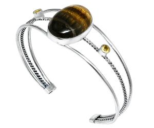 Blue Tiger Eye and Citrine Cuff Bangle Bracelet EXB01547 B-1011, 18x23 mm