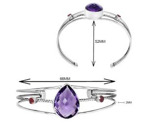 Amethyst Checker Briolette and Garnet Cuff Bangle Bracelet EXB01548 B-1011, 16x21 mm