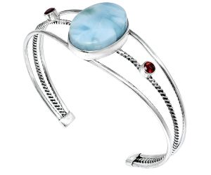 Larimar (Dominican Republic) and Garnet Cuff Bangle Bracelet EXB01550 B-1011, 17x22 mm