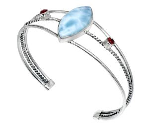 Larimar (Dominican Republic) and Garnet Cuff Bangle Bracelet EXB01551 B-1011, 13x26 mm