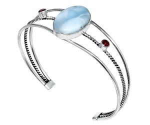 Larimar (Dominican Republic) and Garnet Cuff Bangle Bracelet EXB01552 B-1011, 16x22 mm