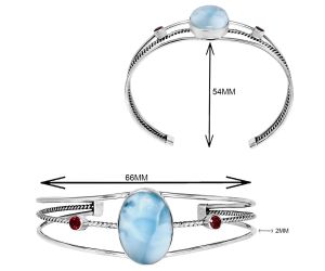 Larimar (Dominican Republic) and Garnet Cuff Bangle Bracelet EXB01552 B-1011, 16x22 mm