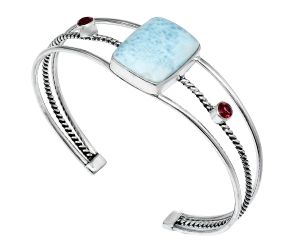 Larimar (Dominican Republic) and Garnet Cuff Bangle Bracelet EXB01553 B-1011, 15x20 mm