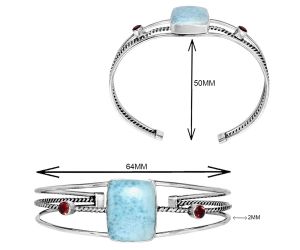 Larimar (Dominican Republic) and Garnet Cuff Bangle Bracelet EXB01553 B-1011, 15x20 mm