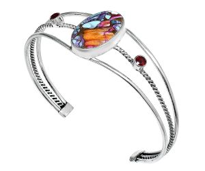 Kingman Orange Dahlia Turquoise and Garnet Cuff Bangle Bracelet EXB01554 B-1011, 15x22 mm