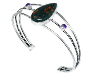 Blood Stone and Amethyst Cuff Bangle Bracelet EXB01556 B-1011, 14x26 mm