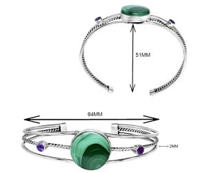 Malachite Eye and Amethyst Cuff Bangle Bracelet EXB01558 B-1011, 18x18 mm