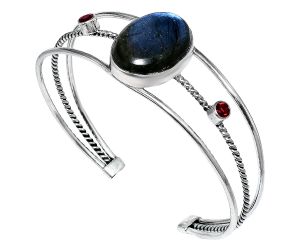 Blue Labradorite and Garnet Cuff Bangle Bracelet EXB01560 B-1011, 16x22 mm