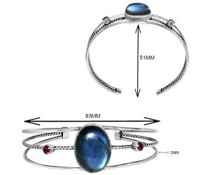 Blue Labradorite and Garnet Cuff Bangle Bracelet EXB01560 B-1011, 16x22 mm