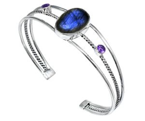 Blue Labradorite and Amethyst Cuff Bangle Bracelet EXB01561 B-1011, 13x18 mm