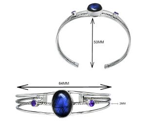 Blue Labradorite and Amethyst Cuff Bangle Bracelet EXB01561 B-1011, 13x18 mm