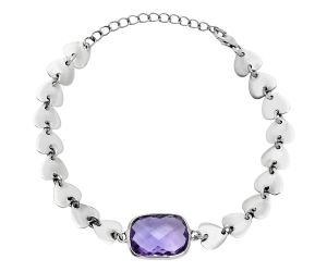 Heart - Amethyst Checker Briolette Bracelet EXB01662 B-1044, 12x16 mm