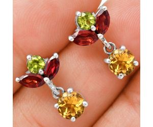 Citrine, Peridot & Garnet Earrings EXE01373 E-1060, 6x6 mm