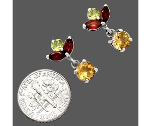 Citrine, Peridot & Garnet Earrings EXE01373 E-1060, 6x6 mm