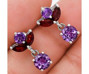 African Amethyst and Garnet Earrings EXE01386 E-1060, 6x6 mm