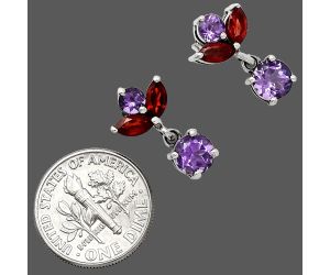 African Amethyst and Garnet Earrings EXE01386 E-1060, 6x6 mm