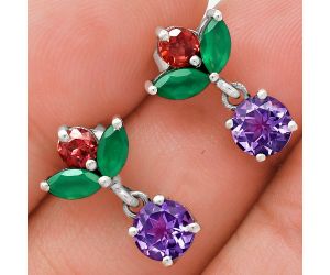 Amethyst, Green Onyx & Garnet Earrings EXE01400 E-1060, 6x6 mm